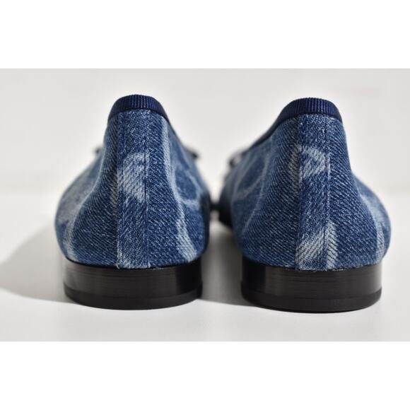 Chanel 23B Printed Denim Blue White CC Logo Bow Tie Ballet Ballerina Flat 36.5 - Picture 11 of 12
